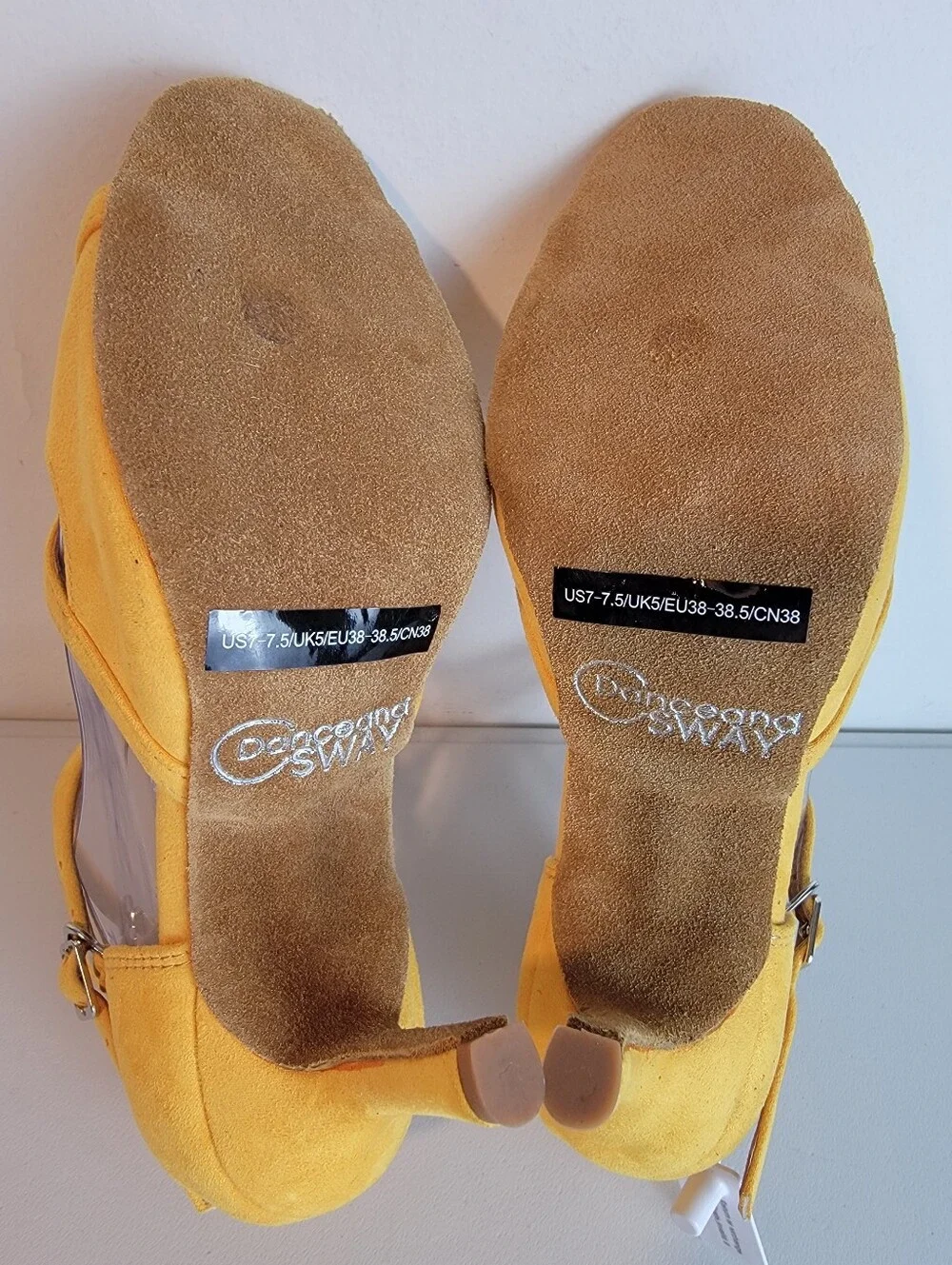 Suede Salsa Latin Dance Shoes Yellow, Strappy, 3.25